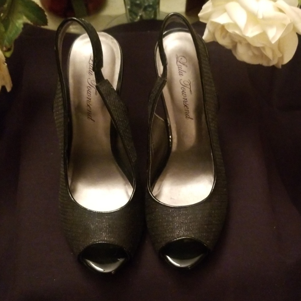 Black Patent Peep Toe Heel
